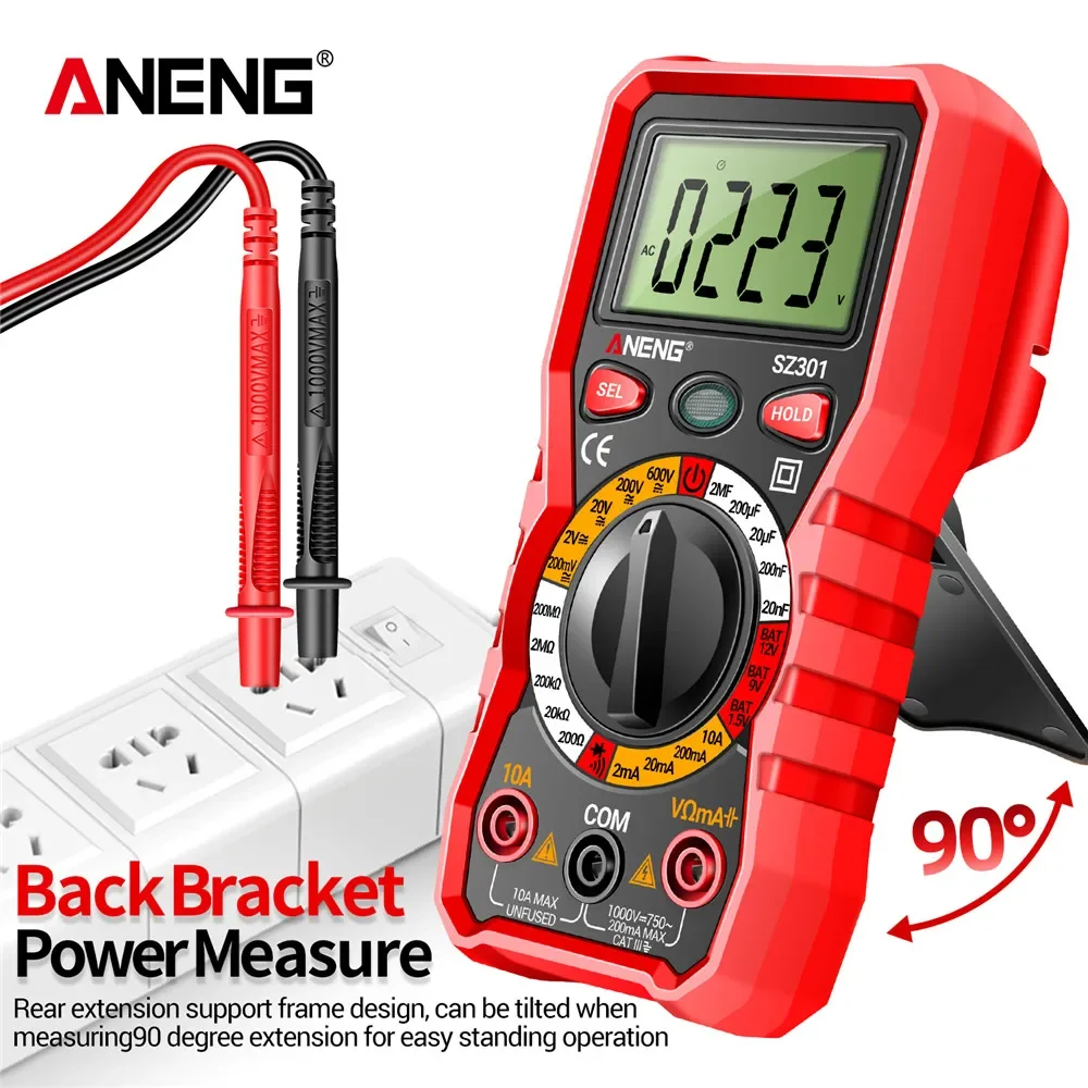 Aneng SZ301 Digitale Professionele Multimeter Votage Weerstand Elektrische Ohm Ammeter Huidige Automatische Tester Capaciteit Meter