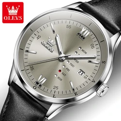 OLEVS-Montre à quartz avec bracelet en cuir, calendrier à cadran rond, cadeau tendance, 2931