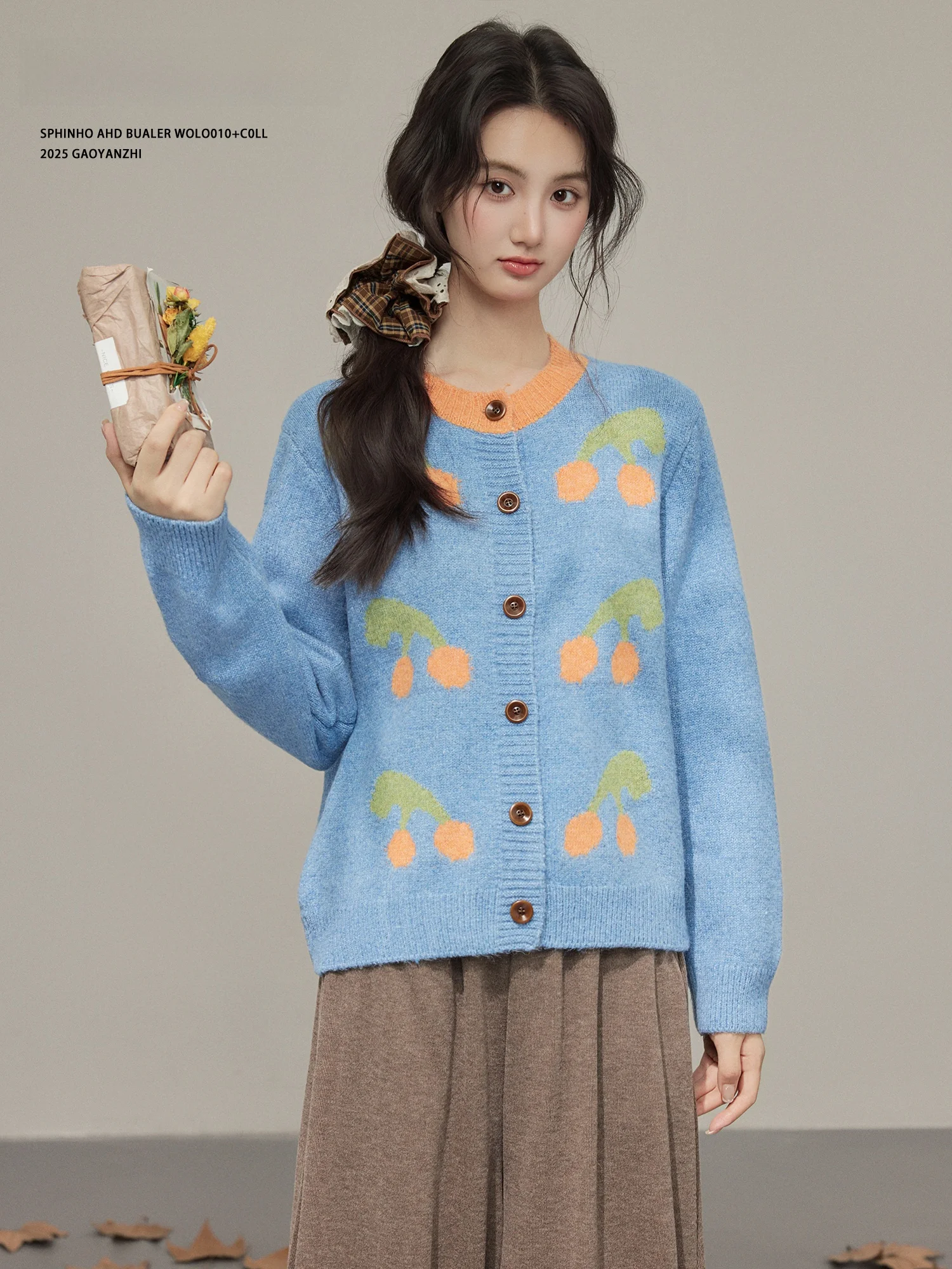 

Новый женский вязаный кардиган-пальто Sweet Sle Color Blo, осенне-зимний, нежный, с круглым вырезом, без застежки, высококачественный