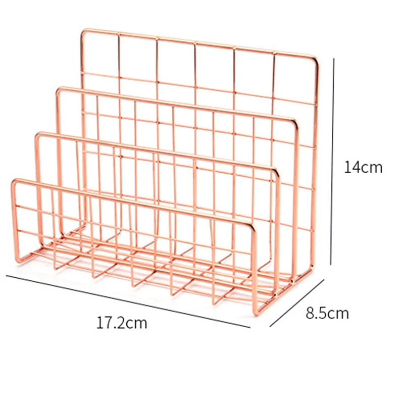 Bookshelf Office Desktop Rose Gold Metal Book Block Three Layer Desktop Magazine Shelf Book Holder