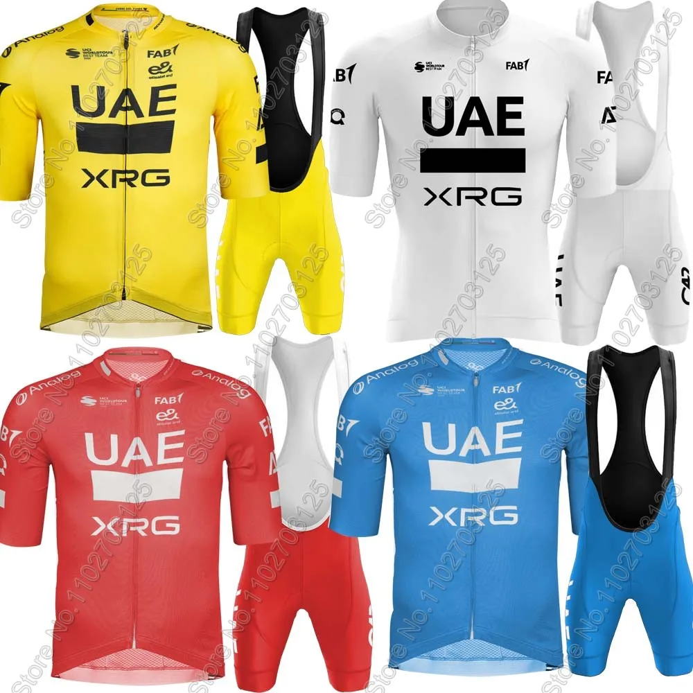 

2025 Белый комплект велосипедного трикотажа команды UAE Синий Желтый Красный Летняя мужская одежда Рубашки для шоссейного велосипеда Костюм Велосипедные нагрудники Шорты MTB Maillot