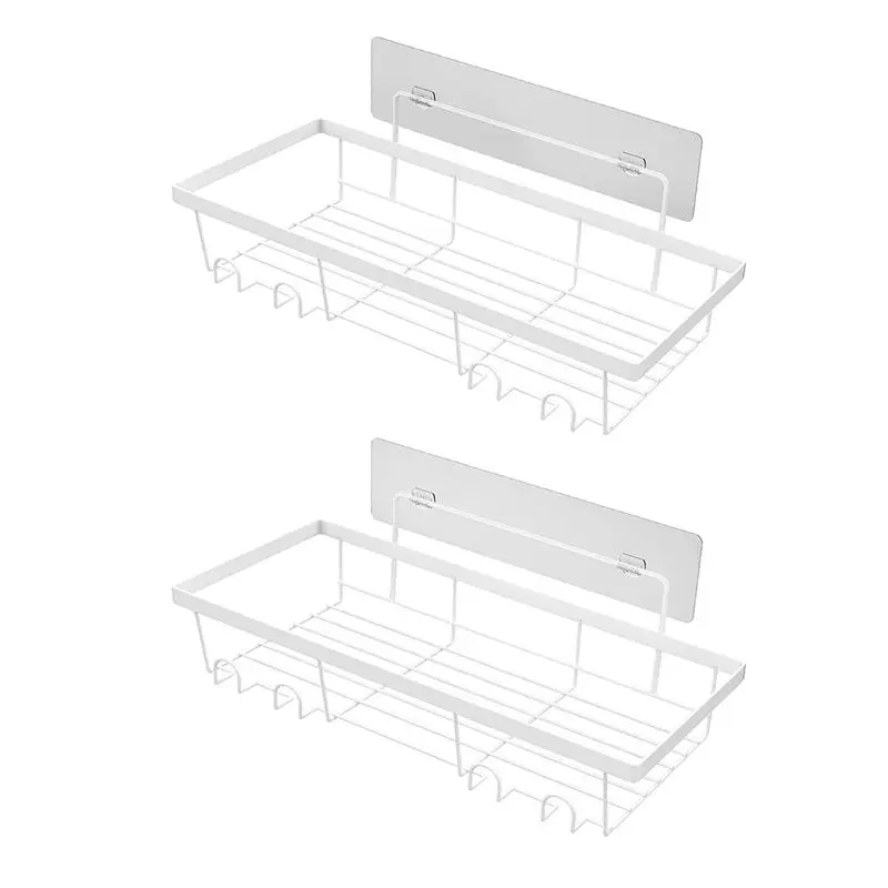 

AEE4-органайзер для полки для душа, комплект из 2 клейких аксессуаров для ванной комнаты, экономия места с крючками