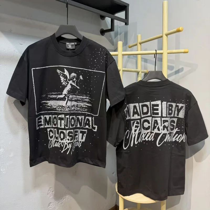 American Style Trend Loose Casual T-shirt Front Rear Luminous Silver Flash High-quality Mixed Emotion Short Sleeved T-shirt