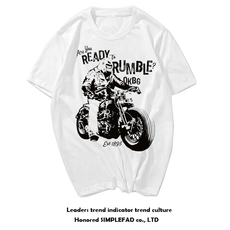 

Japanese Retro Trendy Brand Motorcycle Printed Orangutan T-shirt Short-sleeved Ape Head Street Punk Loose Punk Men