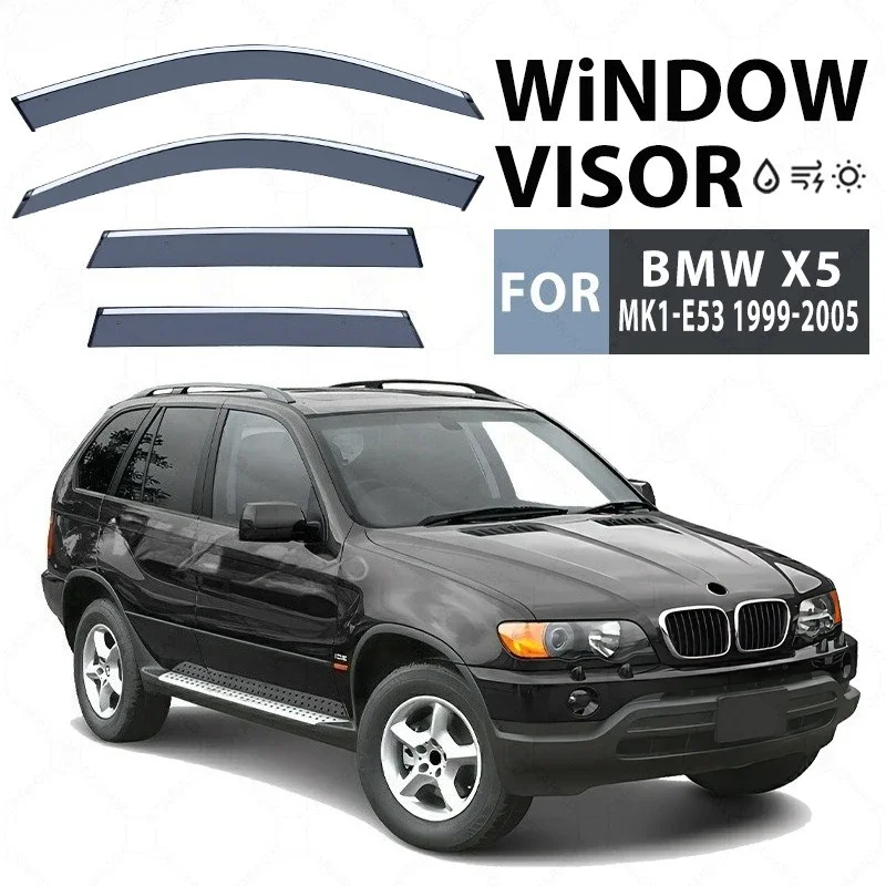 

Chrome Strips Rain Guards for BMW X5 E53 1999-2005 Window Visor Wind Deflectors Door Visor Vent Shades Ventvisor