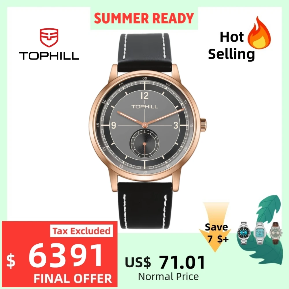 

TOPHILL 40mm 1L45 Vintage Men's Watch Retro Business Design Japanese Quartz Movement Sapphire Glass Leather Strap TW098G