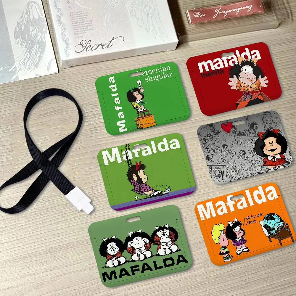 Lindo Porta Tarjetas con Estampado de M-Mafalda, Porta Tarjetas de Identificación con Cordón Desmontable, Porta Tarjetas de Identificación para Empleados