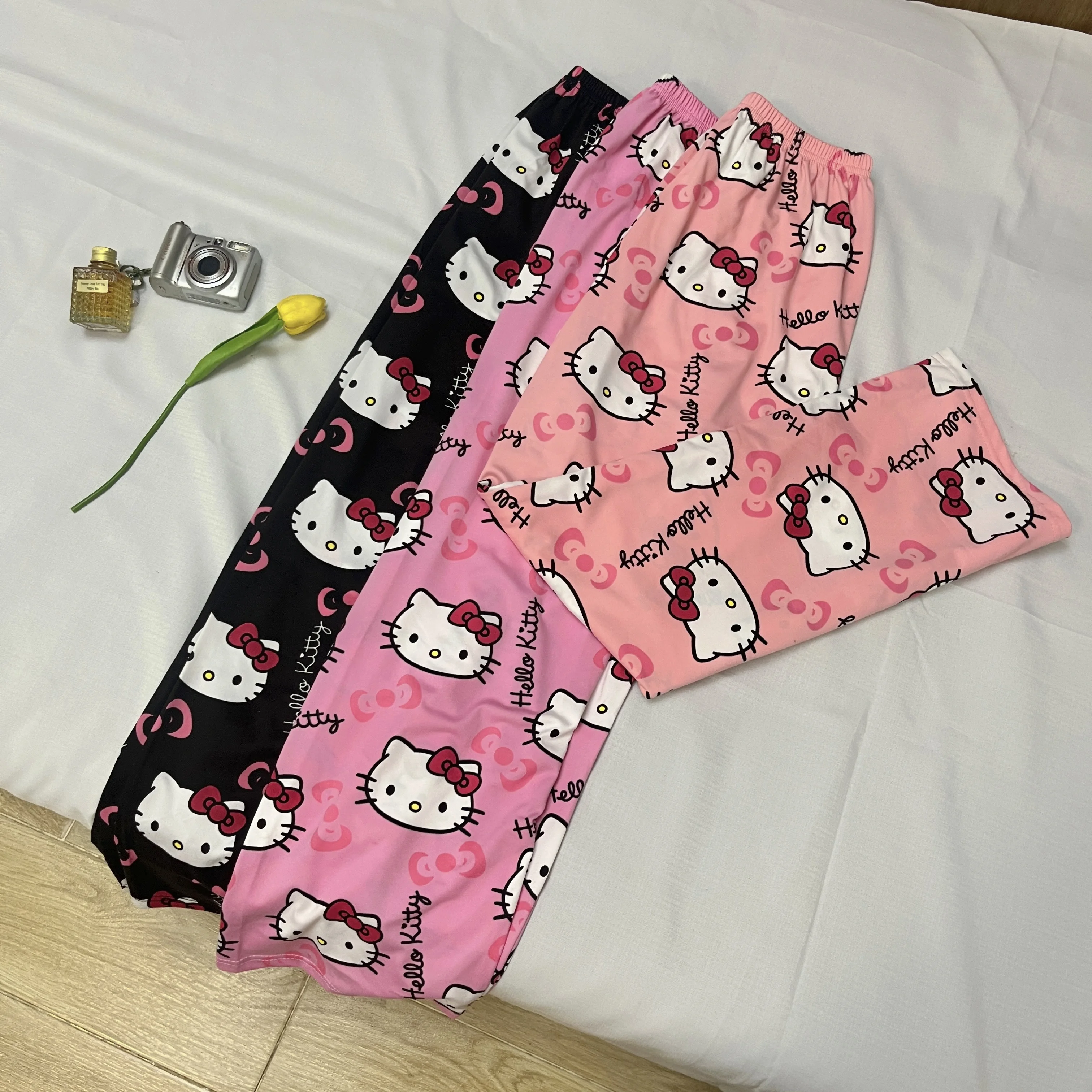 

New Sanrio Women's Summer Thin Pajama Pants Kawaii Anime Cartoon Hello Kitty Sleepwear Cool and Breathable Loungewear Pants Gift