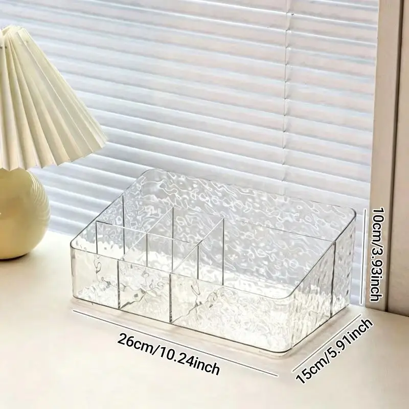 1Pcs 6 Grids Cosmetic Storage Box Senior Sense Of Light Luxury Desktop Makeup Box Transparent Visible Moisture Proof Shelf