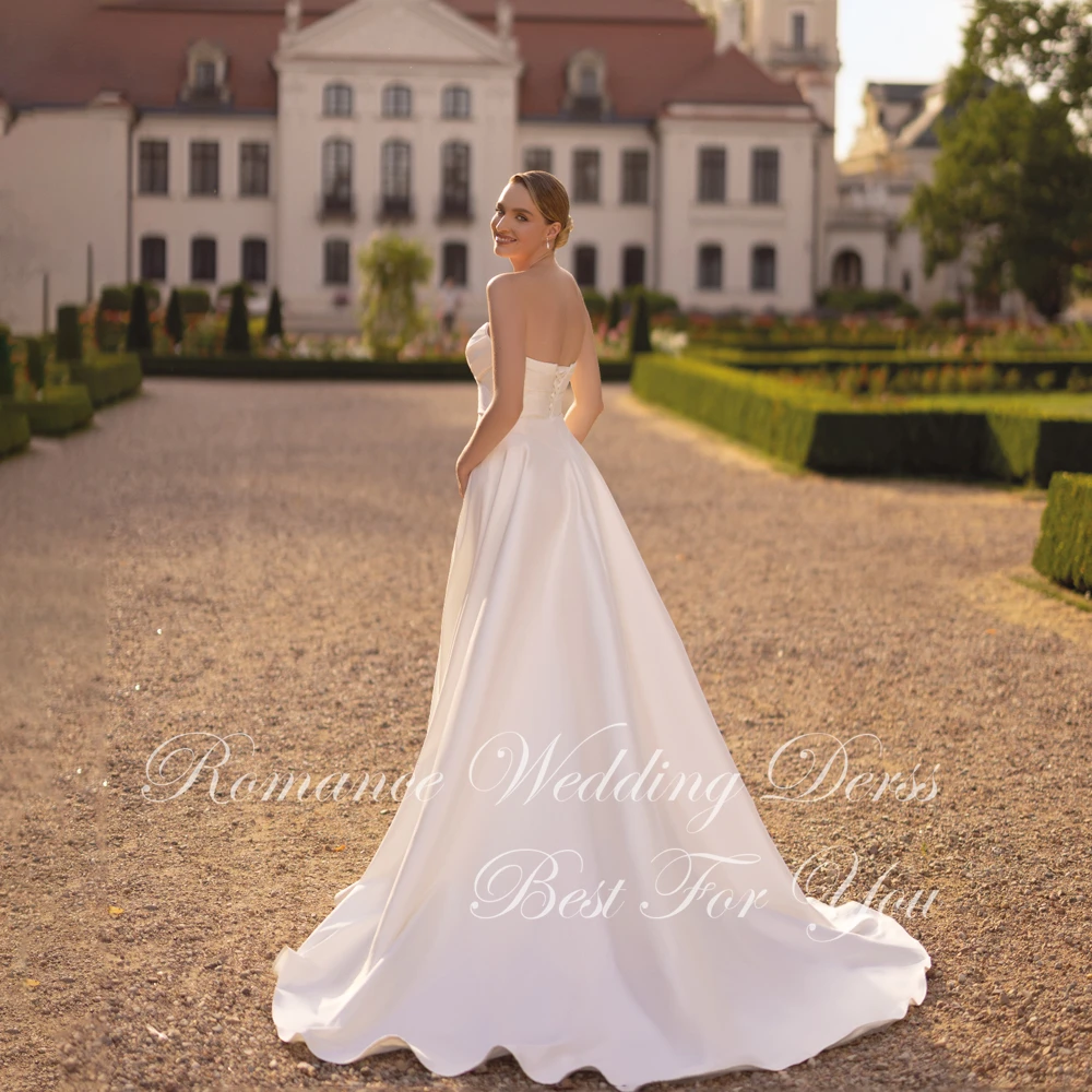

Modern V-Neck High Side Slit A-Line Wedding Dress Women 2026 Sleeveless Pleat Open Back Sweep Train Vestidos De Novia Customized