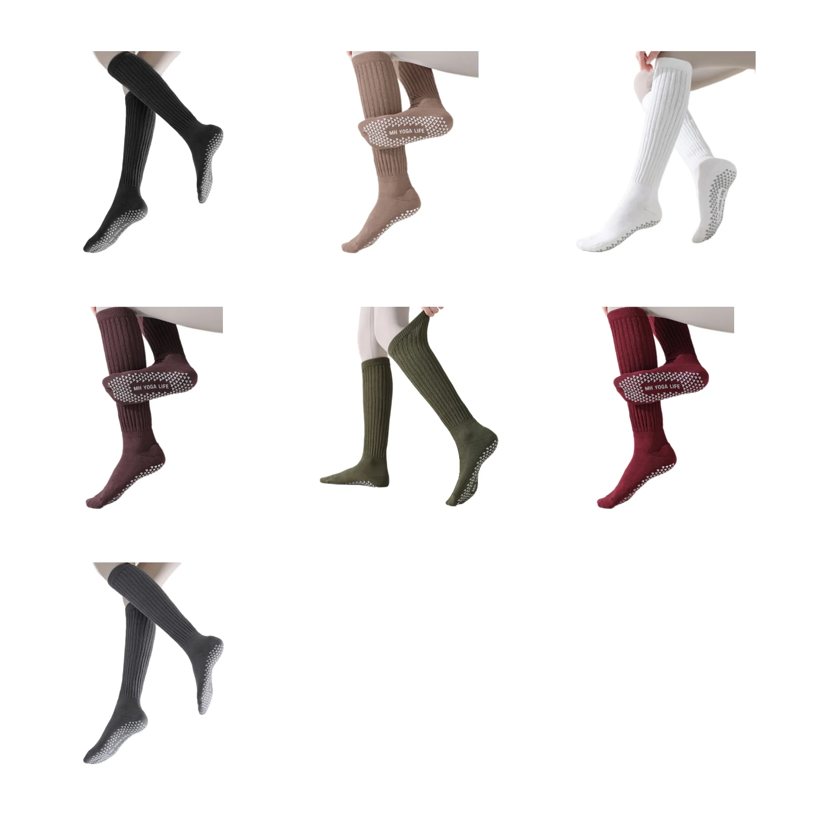 Autumn and winter thickened non-slip long yoga socks 7-color combination pack (black/khaki/white/coffee/green/burgundy/grey)