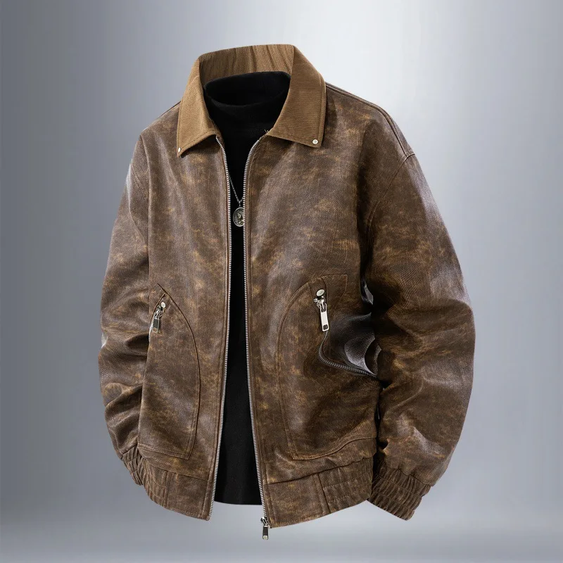 Men's American Retro Leather Jacket Windproof Breathable Comfortable Soft for Spring And Autumn 2025