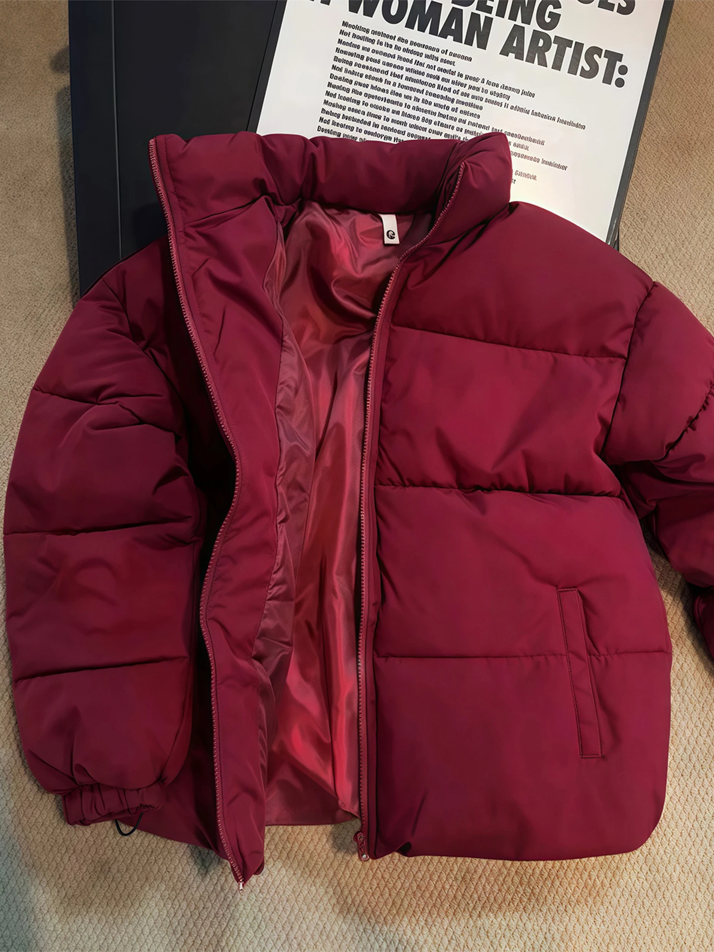 Black Stand Collar Thickened Winter Jacket Men's down Cotton Coat Stylish Bread Style Warmth Polyester Fiber Retro Style