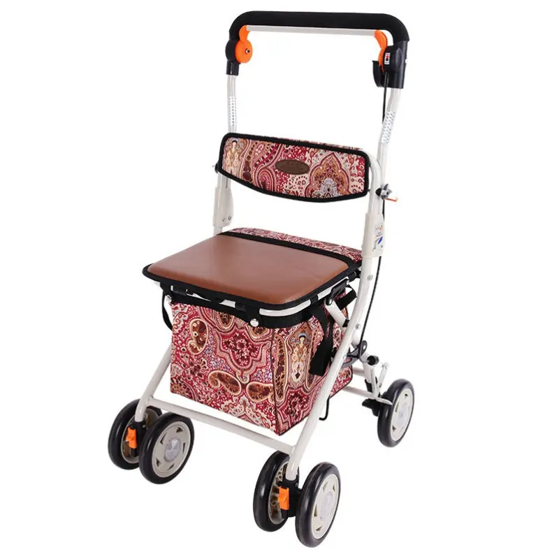 Household Elderly Shopping Cart Grocery Walker, Foldable Portable Car Can Load 90kg, Seniors Luggage Trolley