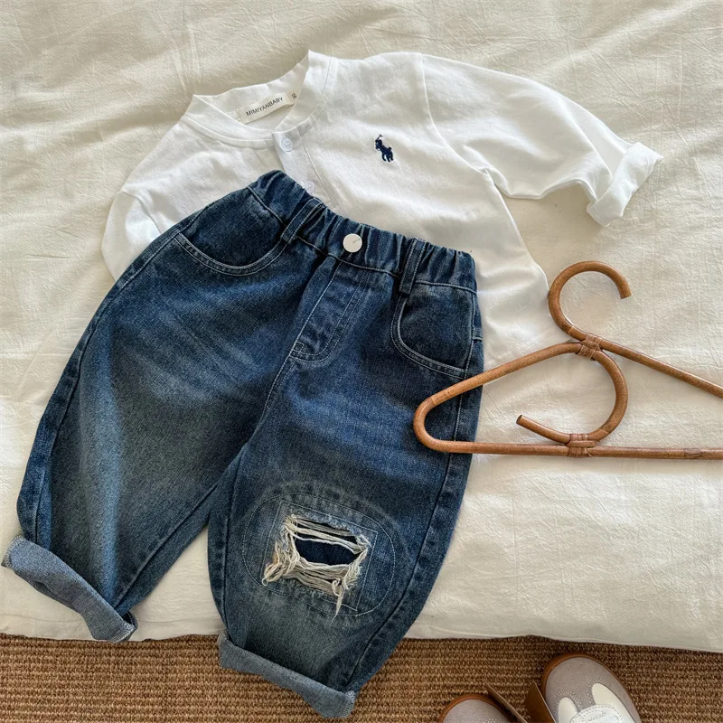 1 2 3 4 5 6 7 Jahre Jungen Jeanshosen Frühling Herbst Lässige Kinderhosen mit Löchern Geburtstagsgeschenk Modische Outdoor-Kinderbekleidung für Jungen – Detail 8