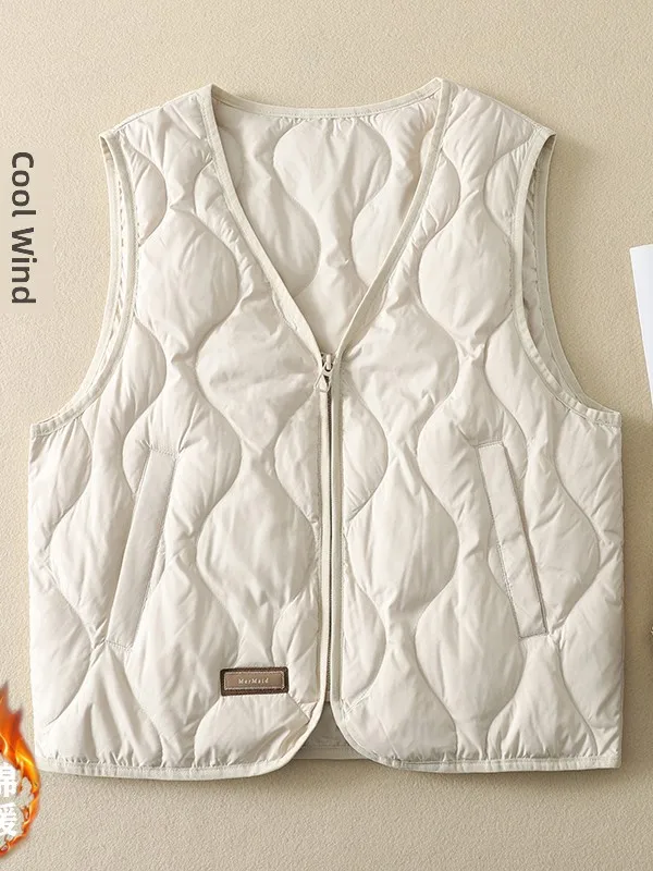 Women's Short V-Neck Vest 2025 Autumn Fashion Inner Wear Outerwear Versatile Top Polyester Fiber Zipper Closure Home Wear