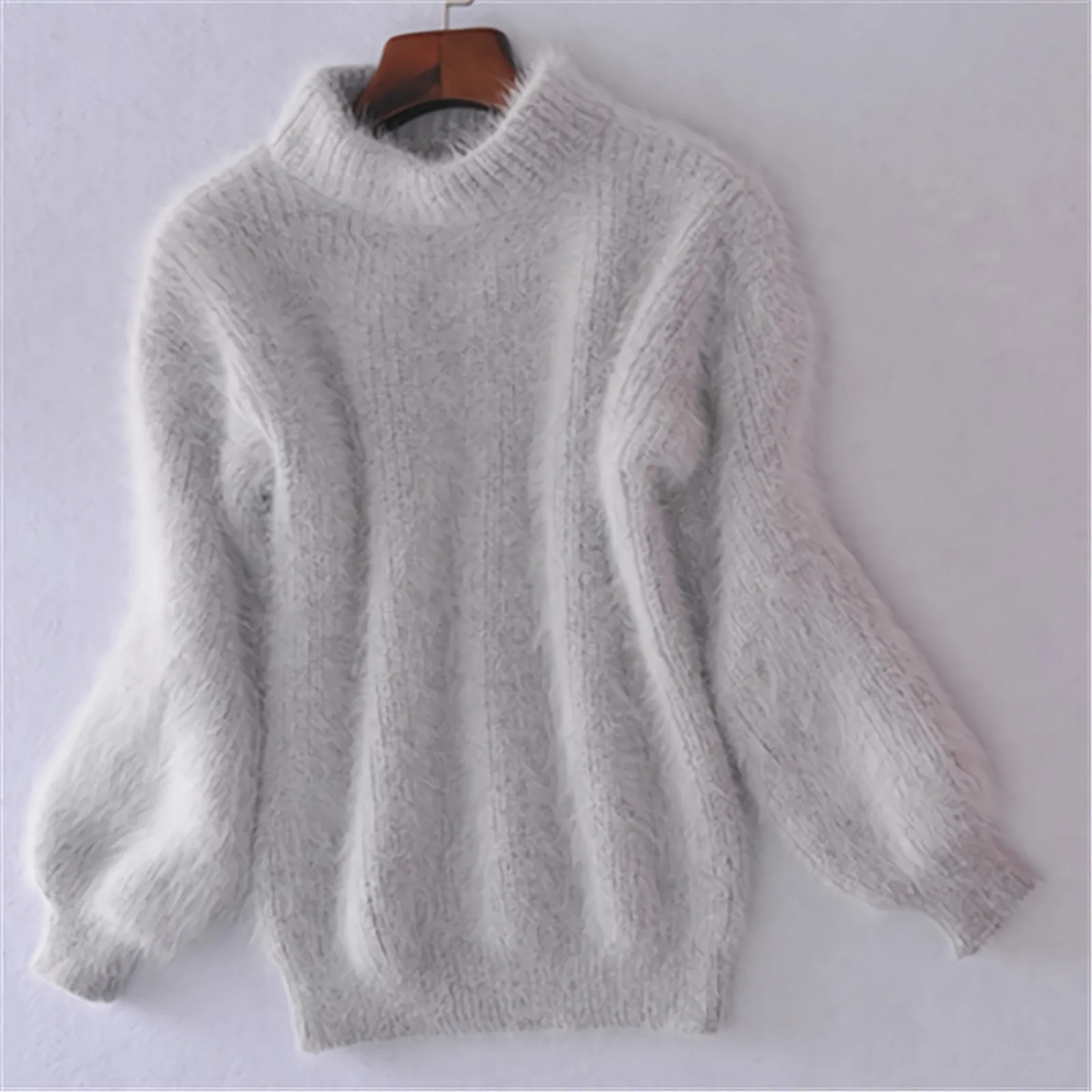 Women\'S Winter Plush Sweater Loose Warm Pullover Plush Pullover Loose Plain Knitted Crew Neck solid color Jumper Sweaters