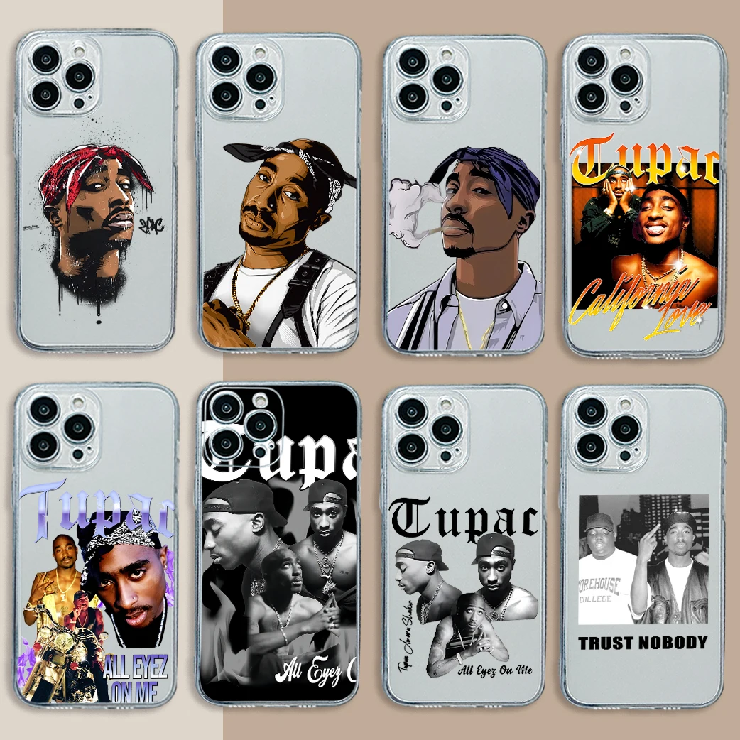 Clear Phone Case For iPhone 15 14 13 12 11 Mini Pro Max X XR XSMax 6S 6 7 8 Plus SE Soft Cover Hip Hop Rapper 2pac Singer Tupac