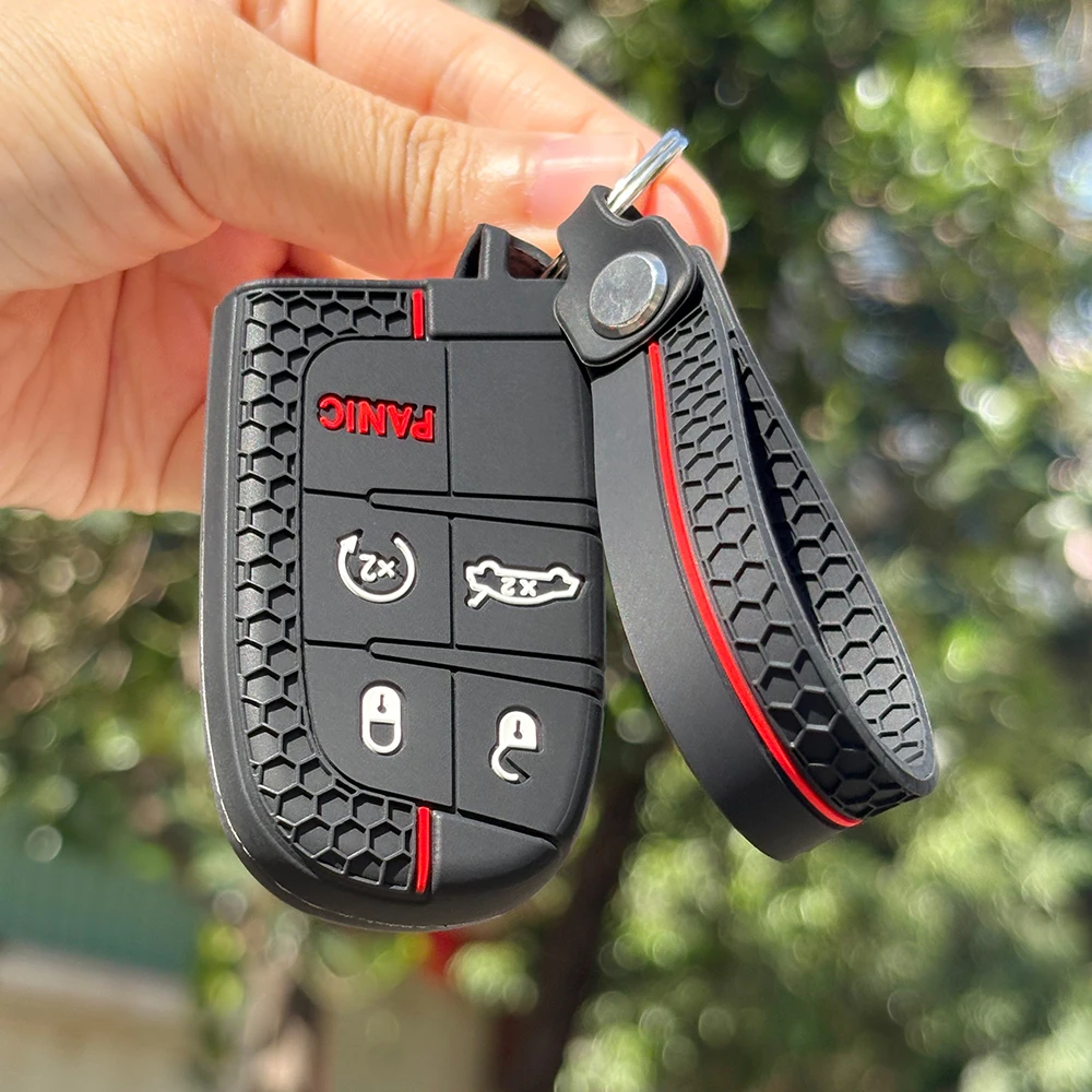 Keychain Protection For Jeep Cherokee Limited Grand Compass Dodge Journey Hellcat Chrysler 300C II Silicone Key Cover Fob Holder view 4