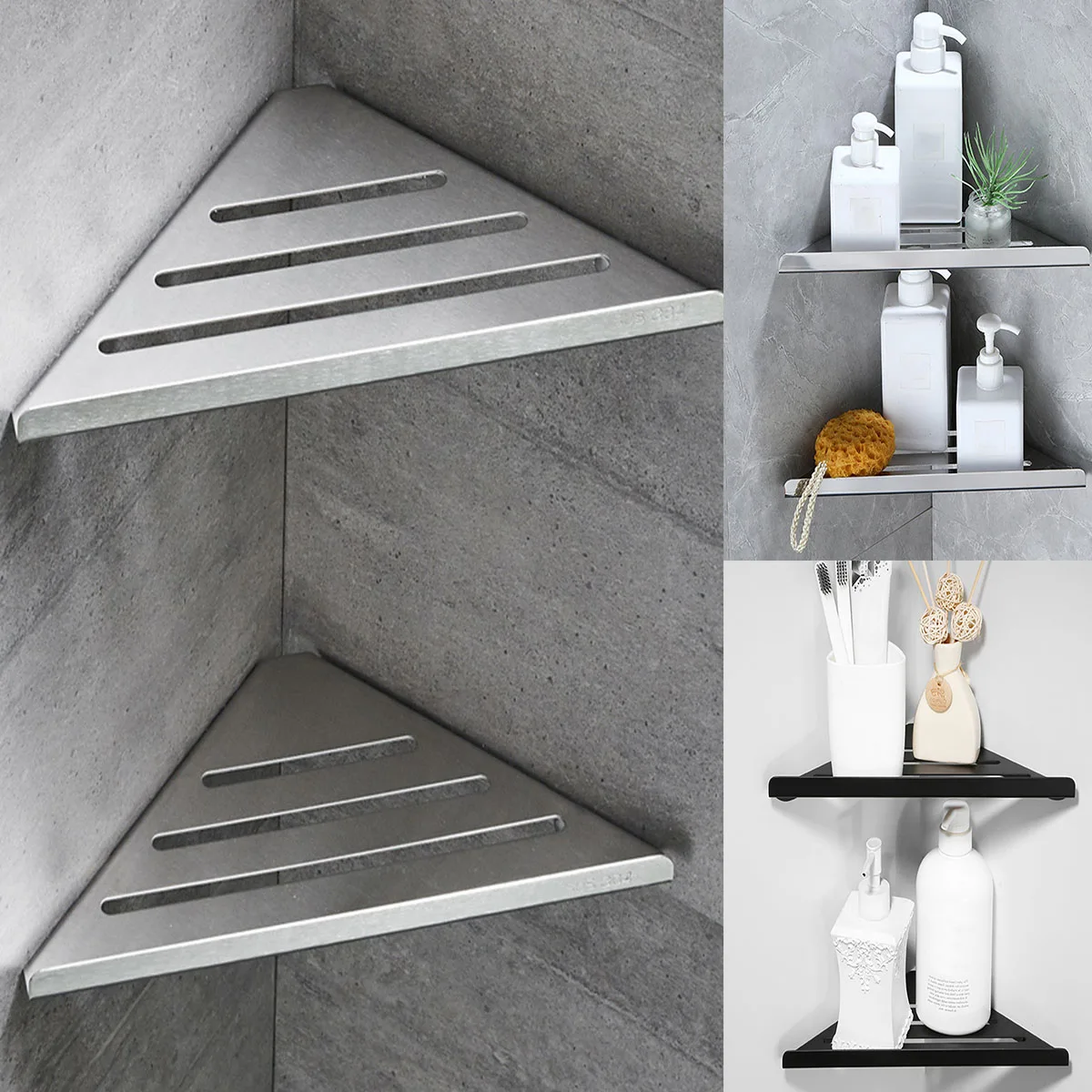 Bathroom shelves Kitchen Storage Stainless Steel Corner Organizer Accessories Shampoo Makeup Rack multi-scenario No Drill Shelf