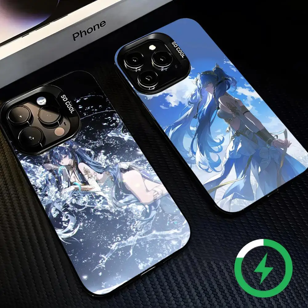 Wuthering Waves Iuno Girl جراب هاتف أسود مغناطيسي IMD ملون فضي مناسب لهاتف iPhone17 16 15 14 13 12 11Pro Max