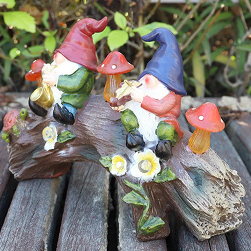 Estatua de Gnomo para jardín, gnomos de resina para jardín, seta, luz Solar, figuritas en miniatura para arte de Patio, decoración de luz Solar para Patio al aire libre