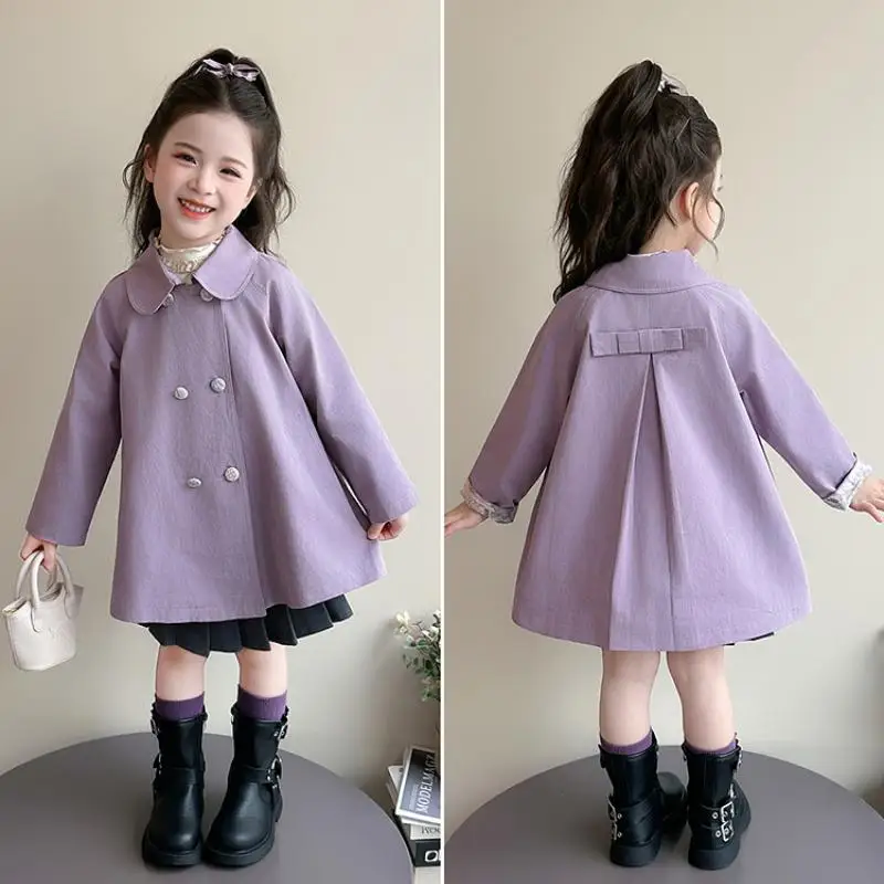 Fashionable Trendy Girls' Outerwear for Autumn New Girls' Korean Version Coat Children's Double Breasted Mid Length Trench Coat