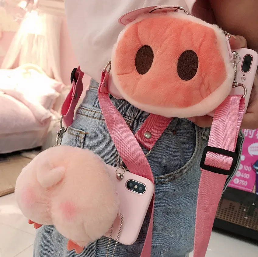 Cute Coin Purse Piggy Butt Pig Nose Backpackable Crossbody Lanyard Phone Case iPhone 14 13 12 11 Pro Max Case iPhone XS Max Case