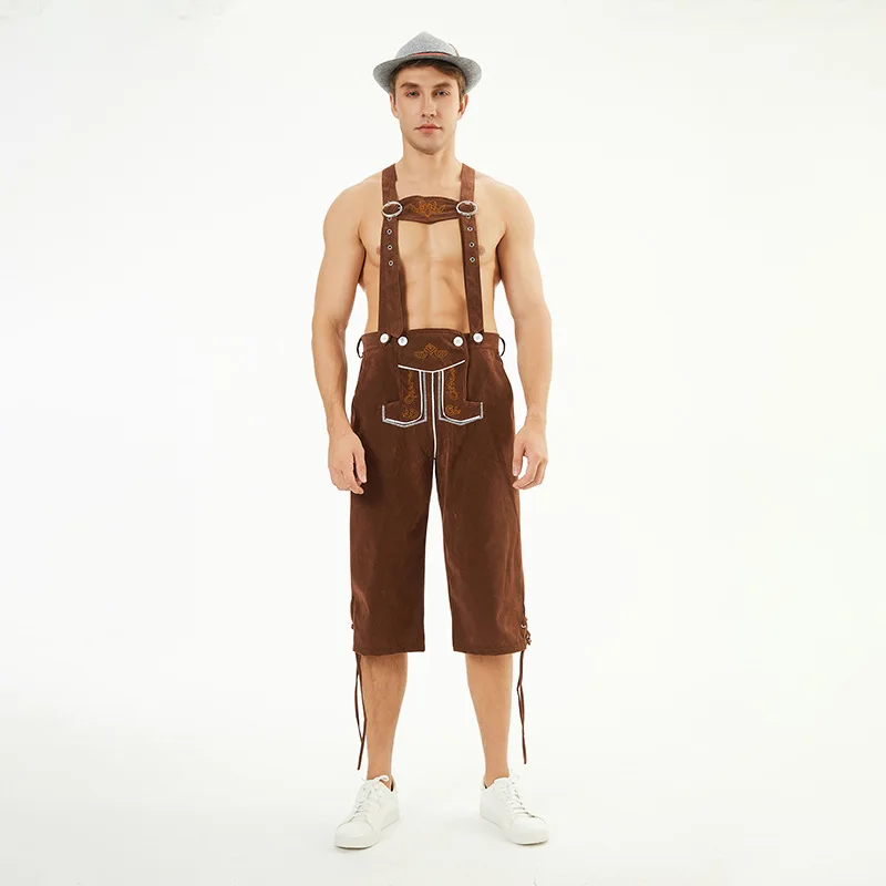 Disfraz de Lederhosen del Oktoberfest bávaro para hombre, traje de Festival de cerveza alemana, ropa de Cosplay, tirantes, mamelucos, camisa, sombrero