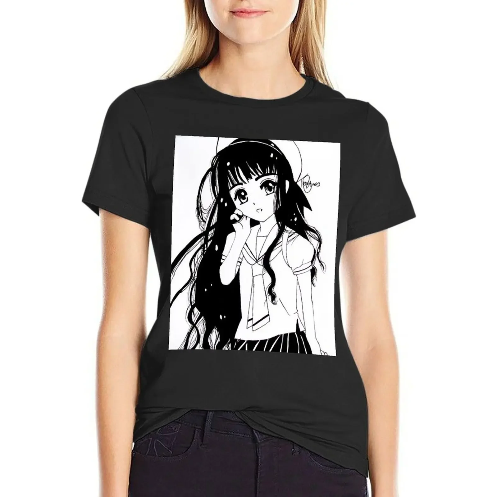 

Tomoyo Daidouji Sketch - Cardcaptor Sakura T-Shirt quick drying Blouse female animal print Women's cotton t-shirt