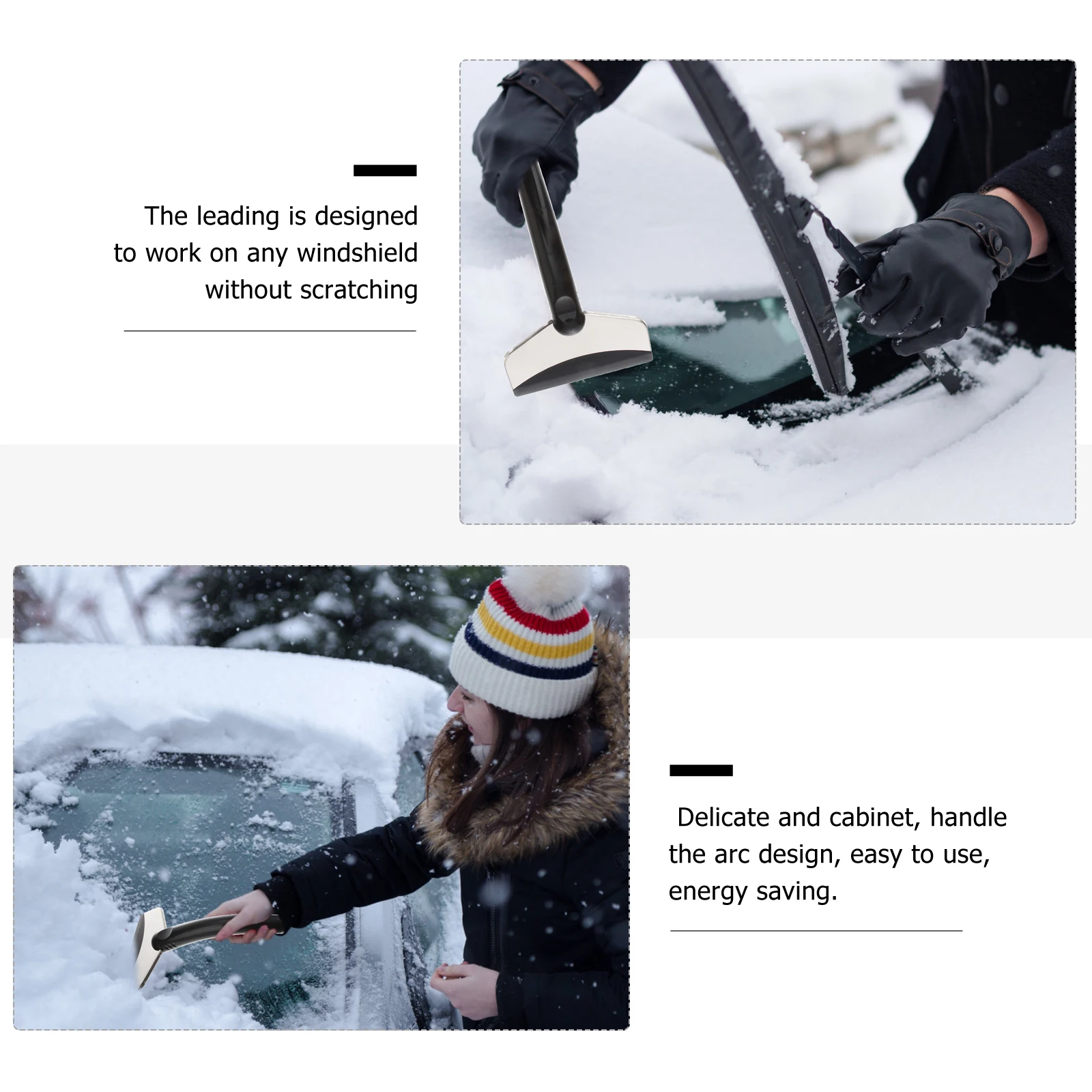 

Stainless Steel Car Snow Shovel Ice Scraper Auto Vehicle Windshield Removal Tool 18*11Cm Black Durable Handle Arc Design