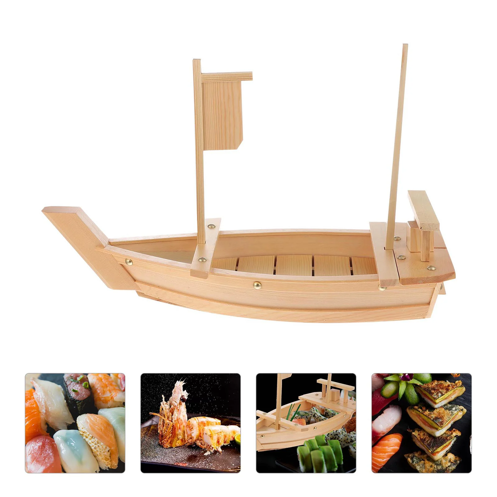 

Sushi Boat Home Serving Tray Shaped Sashimi Dish Display Dinner Plate Bar Japanese Style Food Wooden