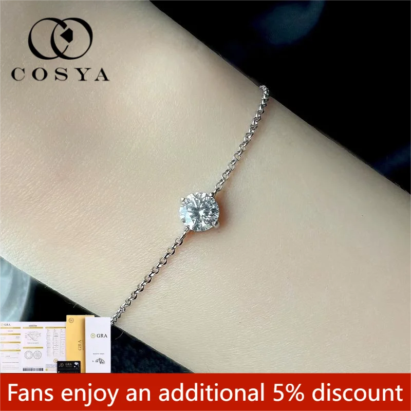 

COSYA 1CT Moissanite Bracelet for Women GRA Certified Lab Grown Diamond Adjustable S925 Sterling Silver Hand Chain Jewelry Gift