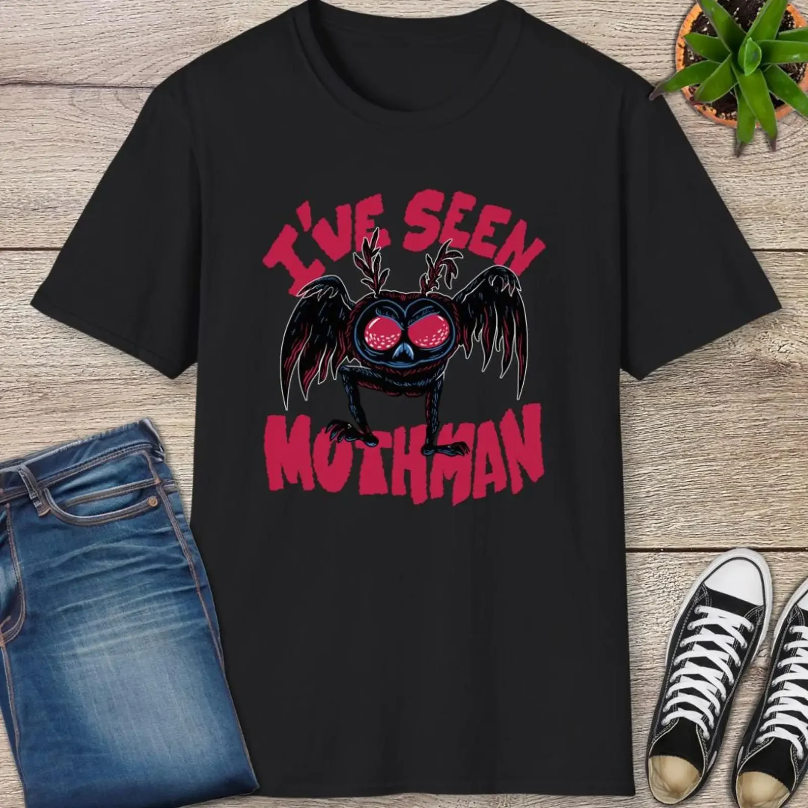 Mothman T Shirt I've Seen Cryptid vintage Washed Top For Everyday Wear Casual designer clothes Stylish Soft streetwear graphic