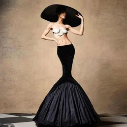 High Couture Velvet Satin Skirt Women Pleated Custom Elegant Long Maxi Skirts Low Waistline Fashion Black Skirt Zipper