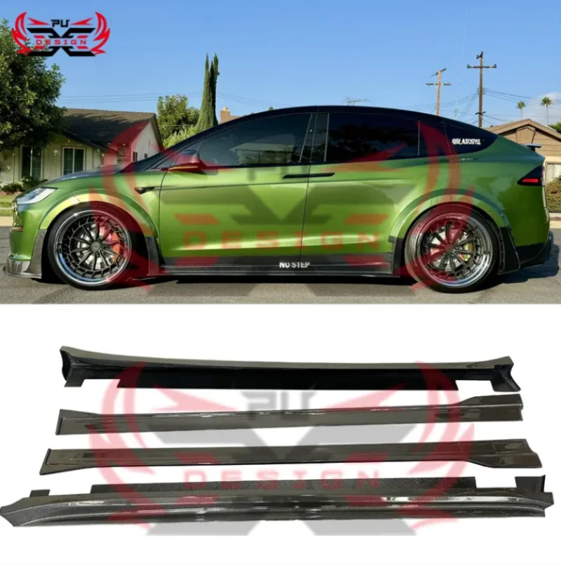 Carbon Fiber RZ Style Side Skirts Spoiler For Tesla Model X Plaid 2021-2024 Body Kit