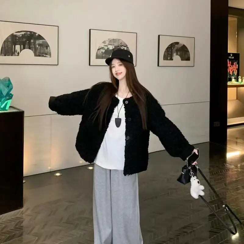 

Lamb's Wool Cotton-Padded Jacket Girl's Loose Korean Style Thicken Mid-Length Autumn Winter Women's Lazy Wind Cardigan Coat Top