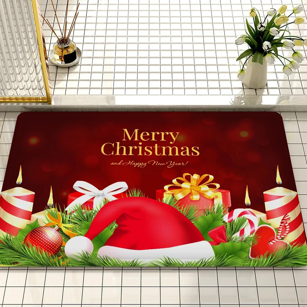 Christmas Themed Door Mat Festive Patterns Like Gifts Santa Hat Candies Non Slip Durable Entrance Rug Indoor Outdoor Home Decor