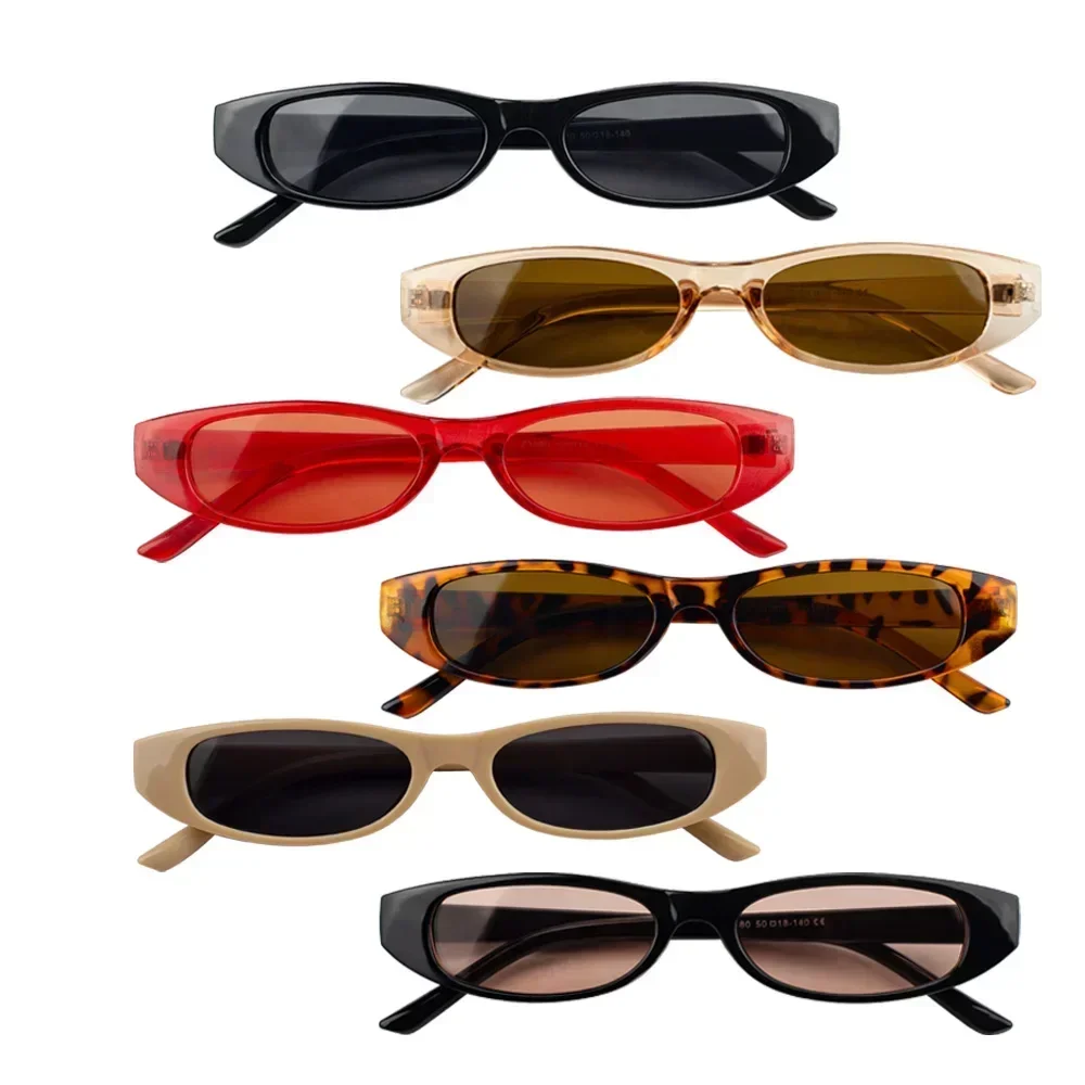 Lunettes de soleil vintage rectangulaires pour femmes, yeux de chat, petite monture, noir, rouge, marque rétro, lunettes maigres