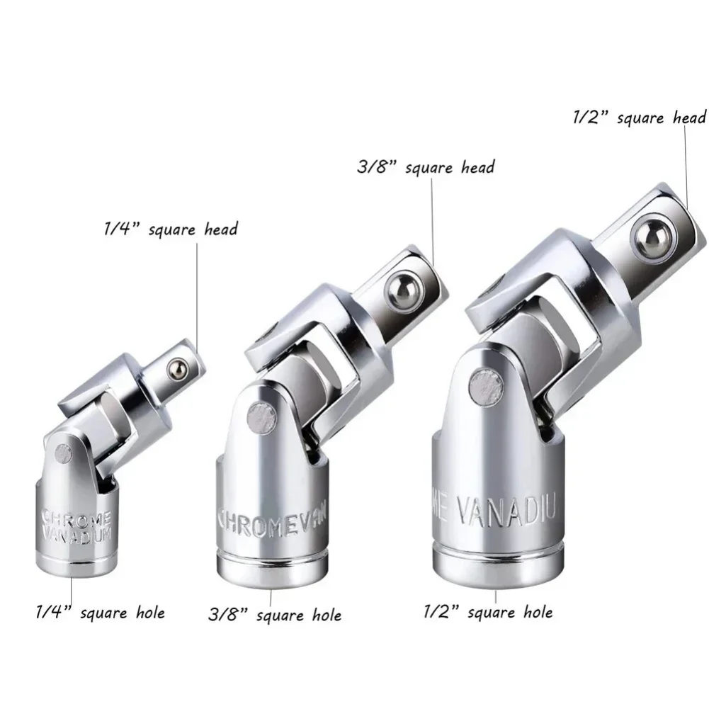 3/6Pcs Universal Joint Socket Set 360° Swivel Ratchet Angle Extension Bar 1/2\'\' 3/8\'\' 1/4\'\' Socket Adapter Wrench Sleeve Tool