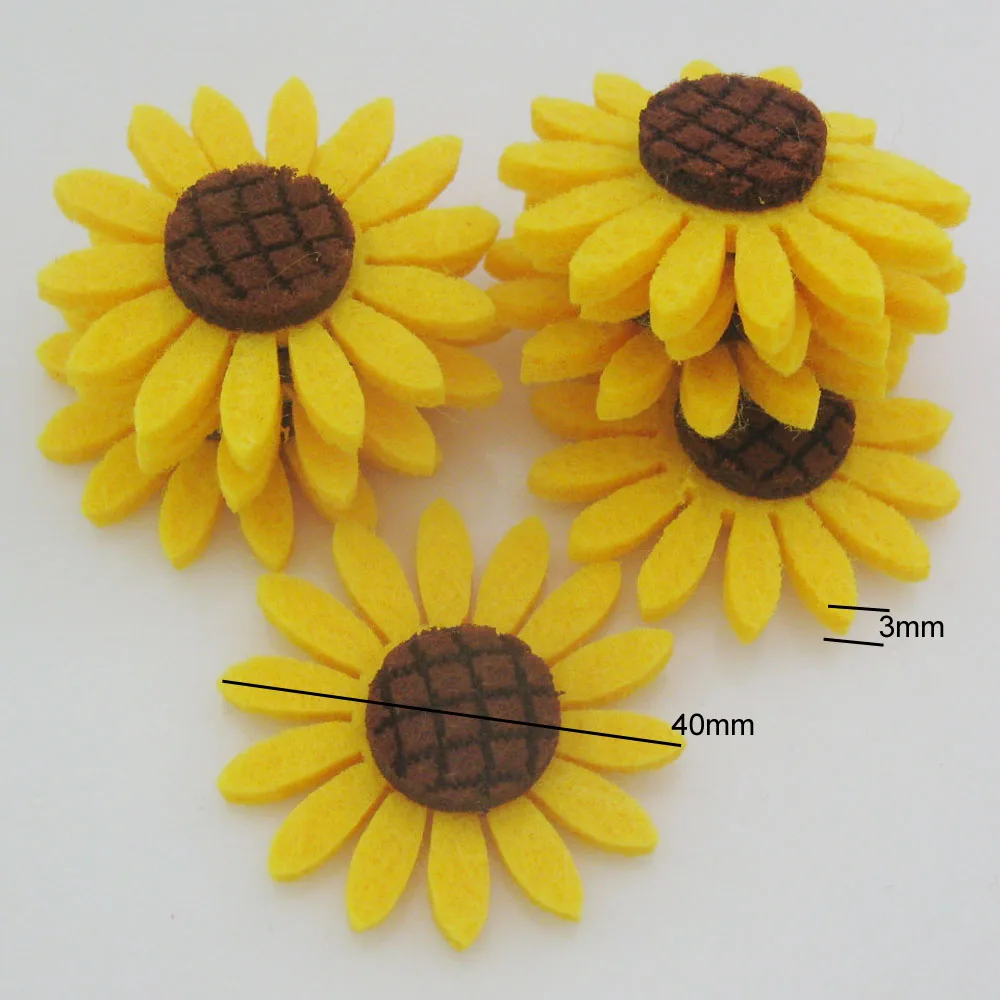 PANNSW 30Pcs DIY Scrapbooking Accessory 2CM/3CM/4CM/6CM/8CM 3MM Thick Sunflower Felt Appliques For Craft Decoration