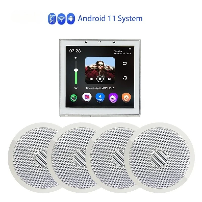 

4inch Smart Home Wall Amplifier Android 11 WiFi Alexa Control Remote Home amplifier Background Music Audio Amplificador