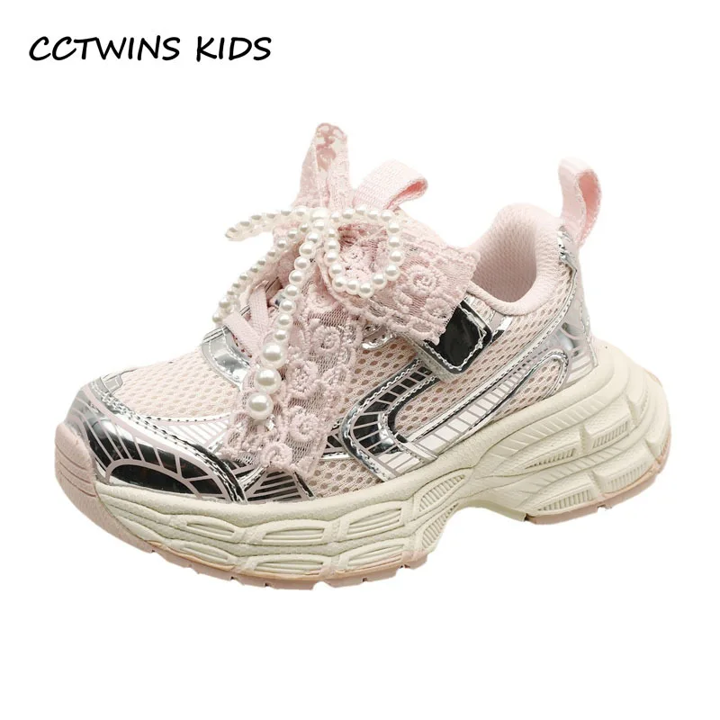 Girls Sneakers Spring Autumn Toddler Kids Fashion Brand Sports Running Trainers Children Casual Breathable Bow Pearls Soft Sole