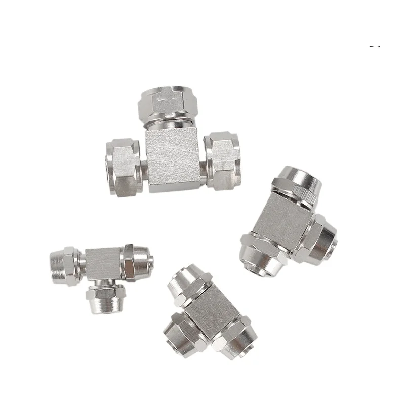PE4/6/8/10/12/14/16 Brass Nickel-Plated Pneumatic Push-to-Connect Tee High Pressure Locknut Fitting for Air Compressor System