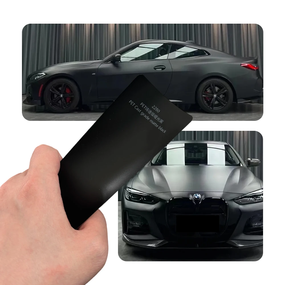 Super Matte Cast Matte Black Full Car Wrap Vinyl PVC PET Auto Body Sticker Color Changing Film Roll Paint Protection 1.52X18M