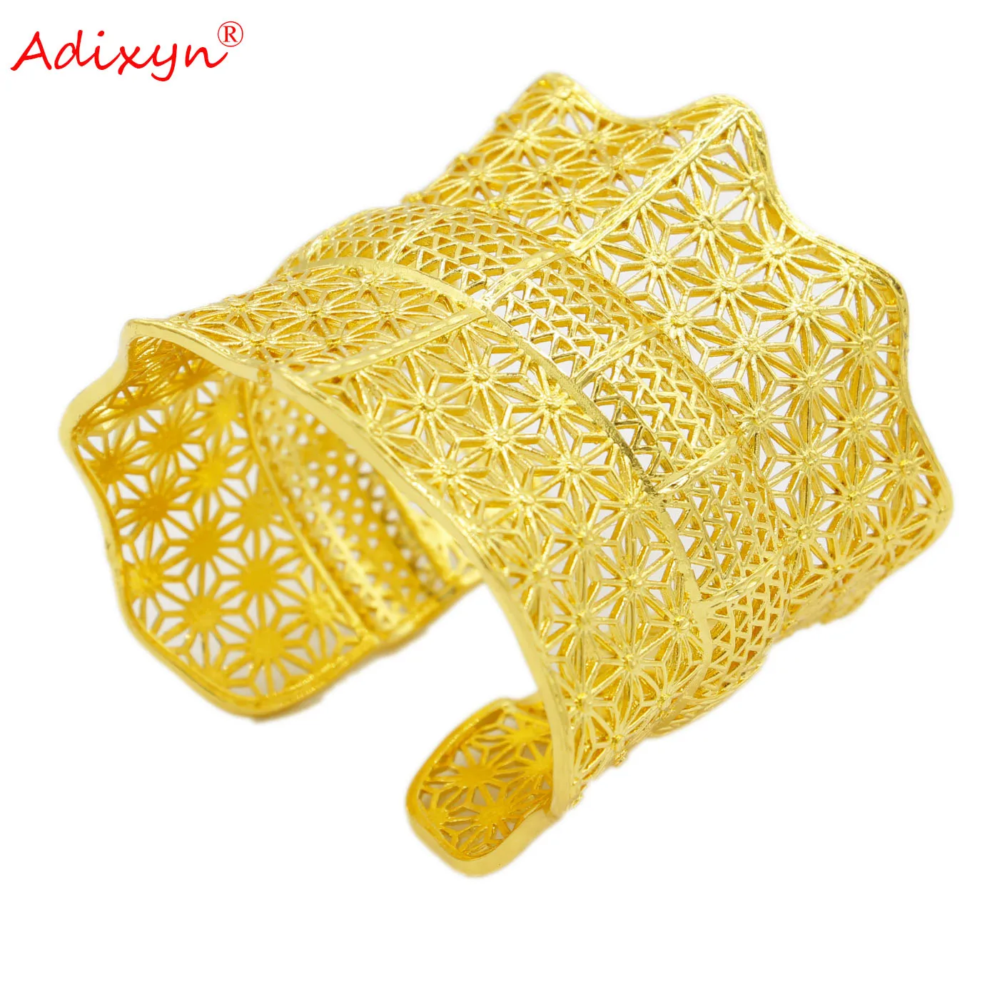 Adixyn الفاخرة دبي الإناث الذهب اللون الكبير أساور للنساء العروس الزفاف سوار فرنسا بيجو الأفريقية الهند هدايا الحفلات N0222