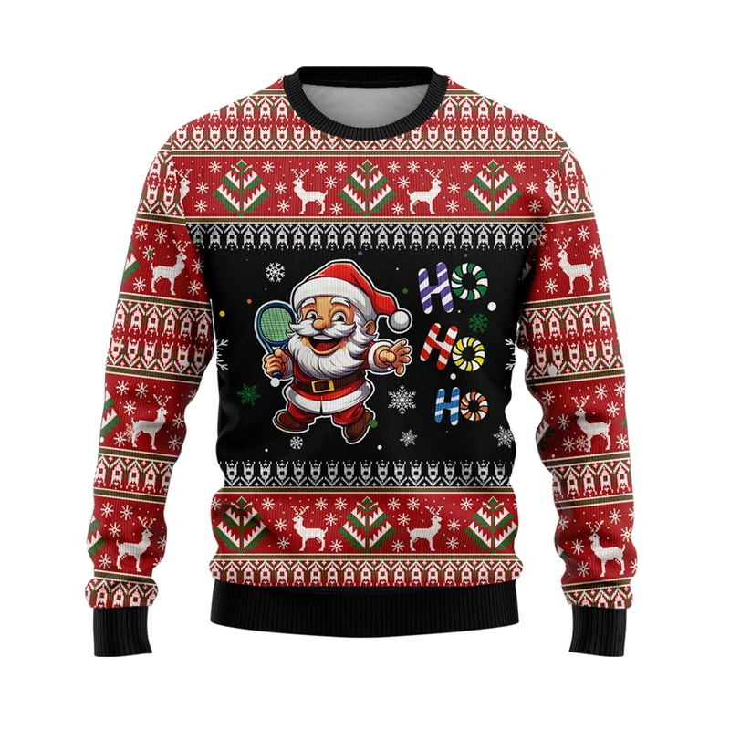 2026 New Santa Claus Sport Graphic Sweatshirts Christmas Football Tennis Skiing Ugly Sweater Cute Boy Pullovers Xmas Unisex Tops