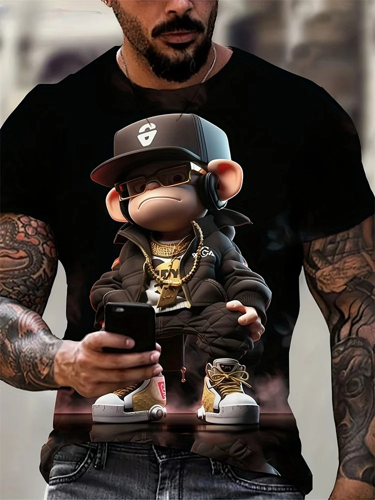 Hip Hop Monkey Pattern Print T-Shirts O-Neck Short Sleeve Tee Designer Clothes Men Monkey Print Clothes Men Designer T-Shirts