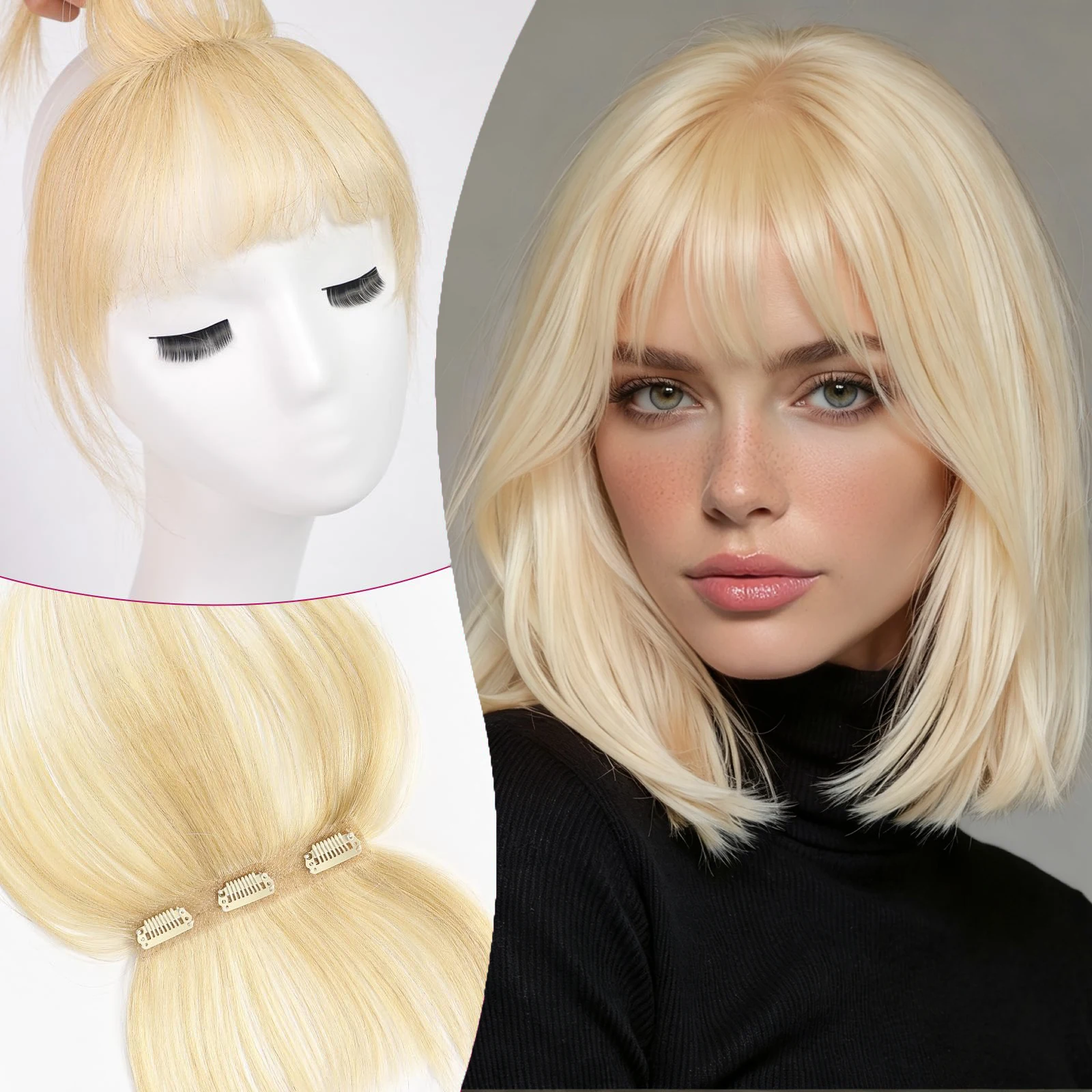 100% شعر الإنسان شقراء الانفجارات مقاطع في الهواء هامش الانفجارات هيربيسي للنساء البلاتين ريمي الشعر البشري الانفجارات الشعر التمديد 4.5 بوصة #1