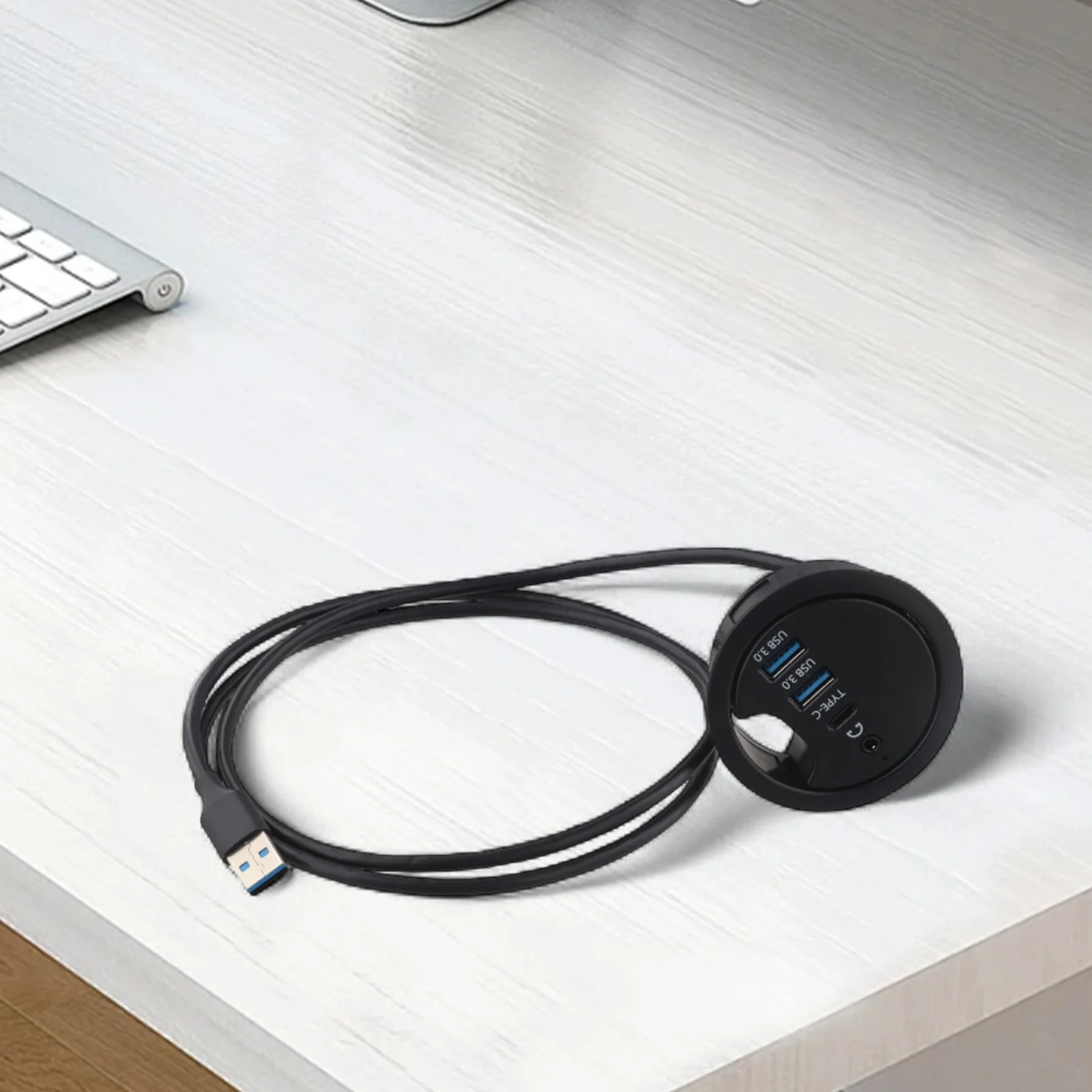 Desk Grommet Splitter with USB 3 0 Dual Audio Interface for Connecting Headphones and Microphones Effortlessly